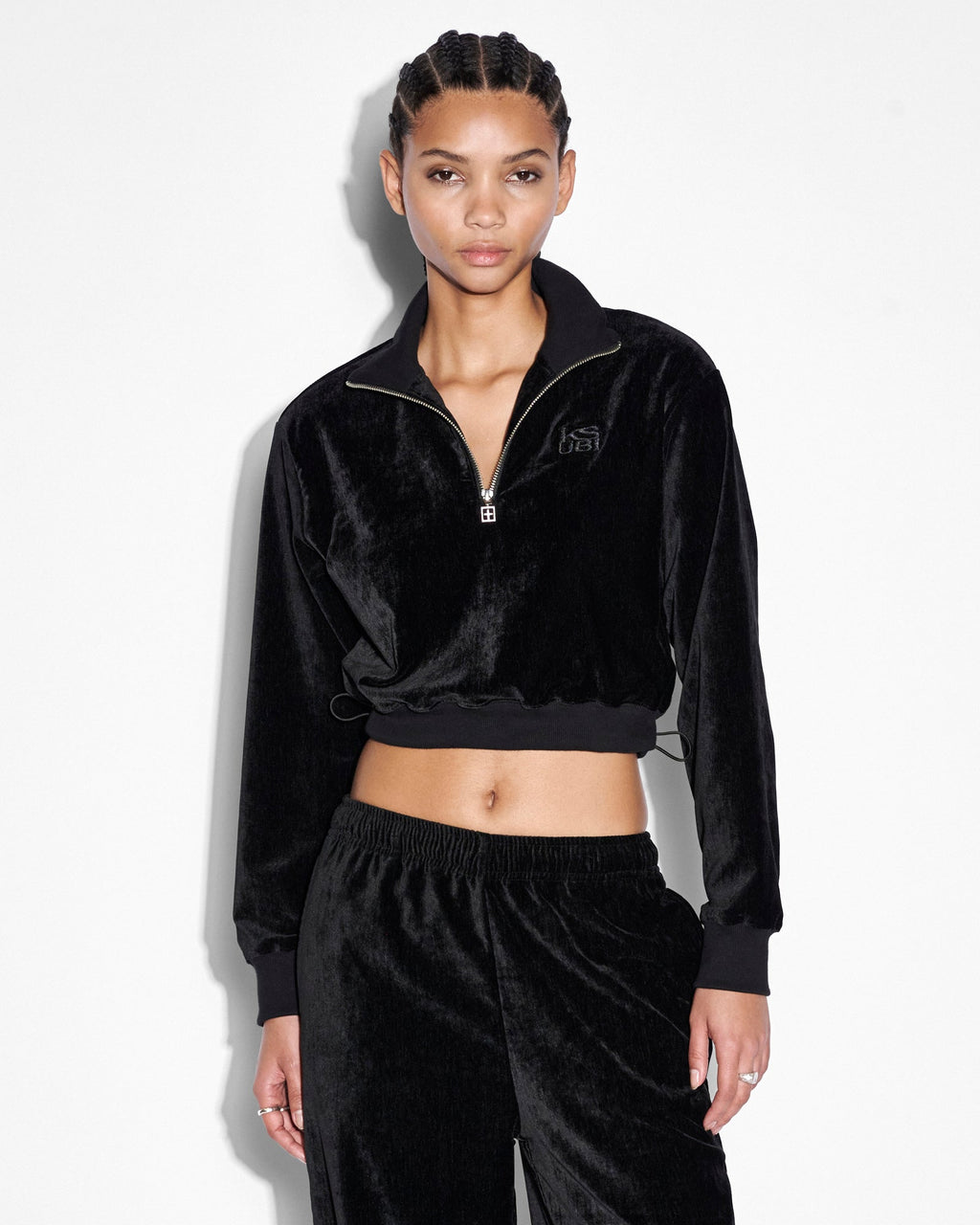 Womens Richie Half Zip Crop Black Boxy Fleece - Black