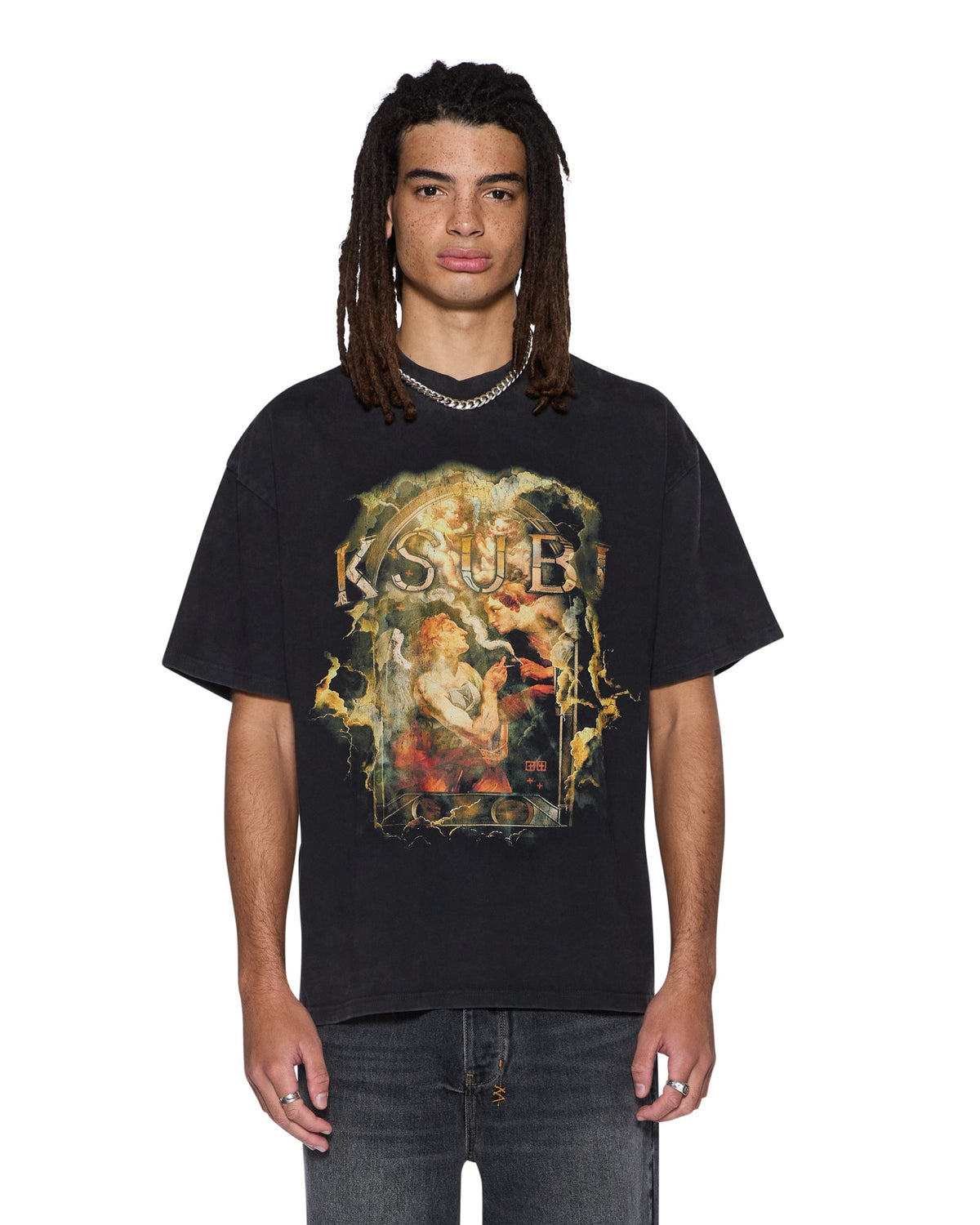 Mens Ascension Ekcess Tee Faded Black Oversized Tees - Grey