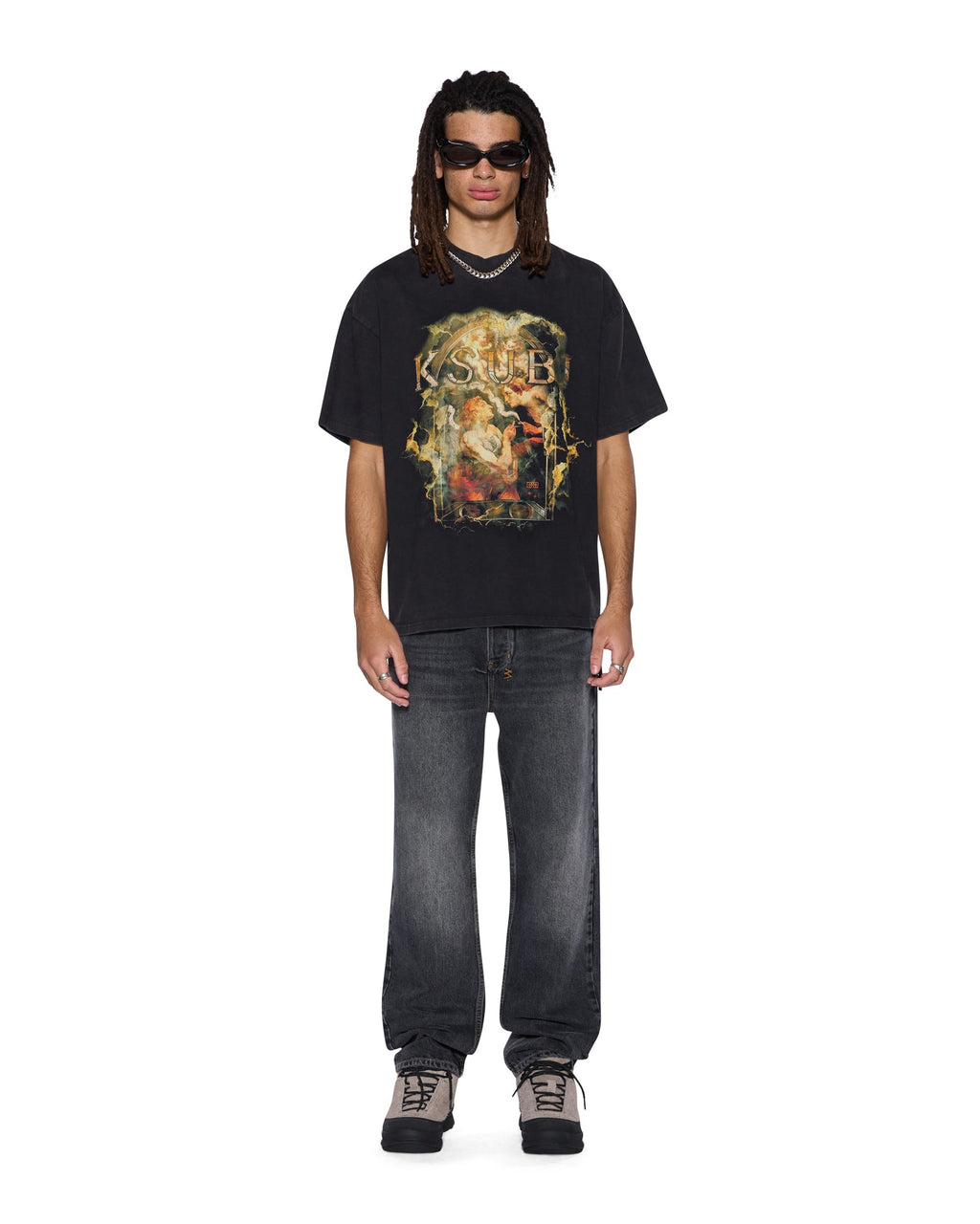 Mens Ascension Ekcess Tee Faded Black Oversized Tees - Grey