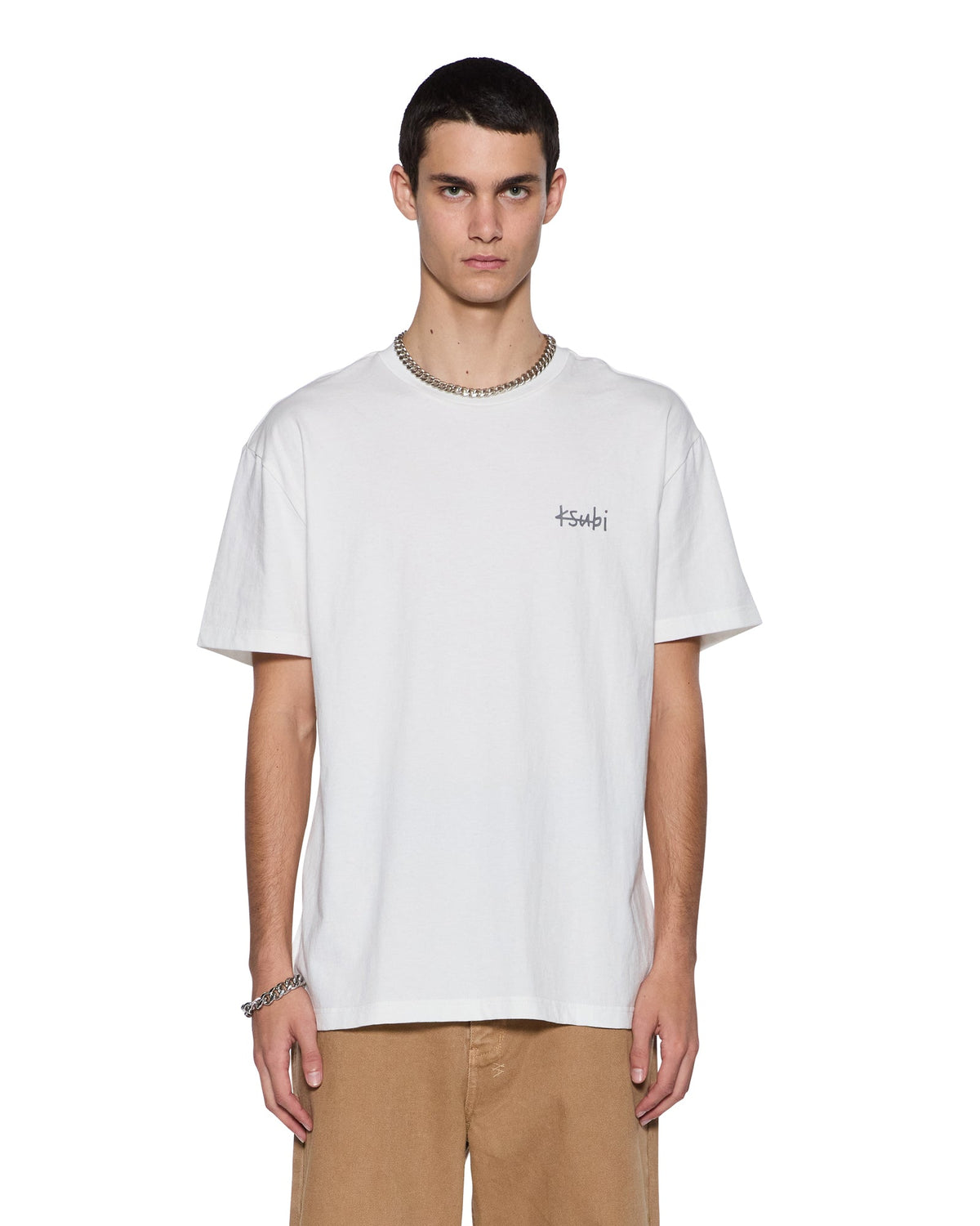 Mens All Day Biggie Ss Tee Vintage White Oversized Tees - Beige