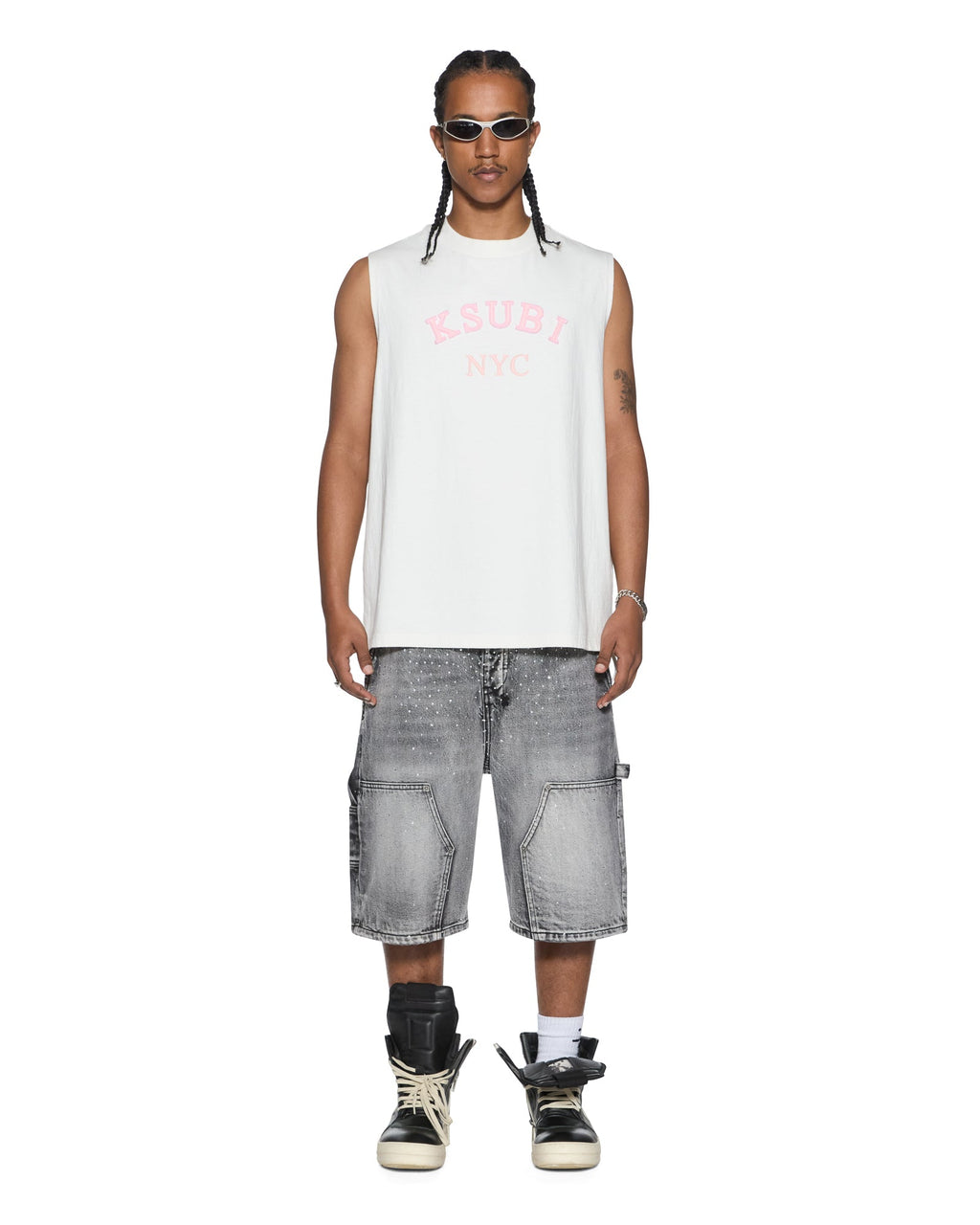 Mens Laybel Ekcess Cut Off Tee Tru White Oversized Tees - White