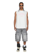 Mens Laybel Ekcess Cut Off Tee Tru White Oversized Tees - White