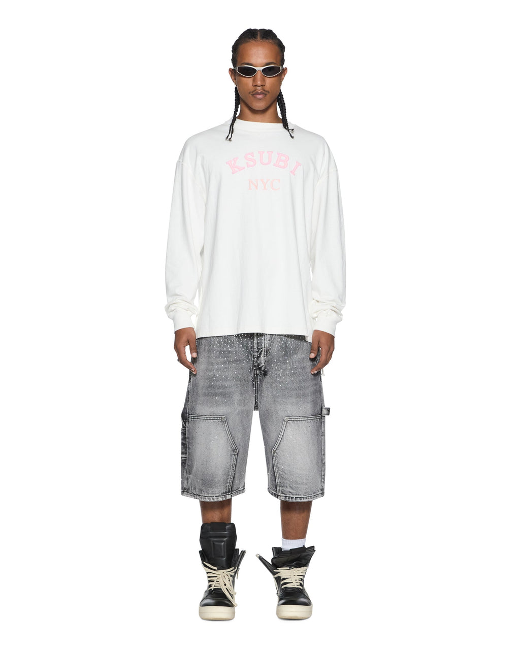 Mens Laybel Ekcess Ls Tee Tru White Oversized Tees - White