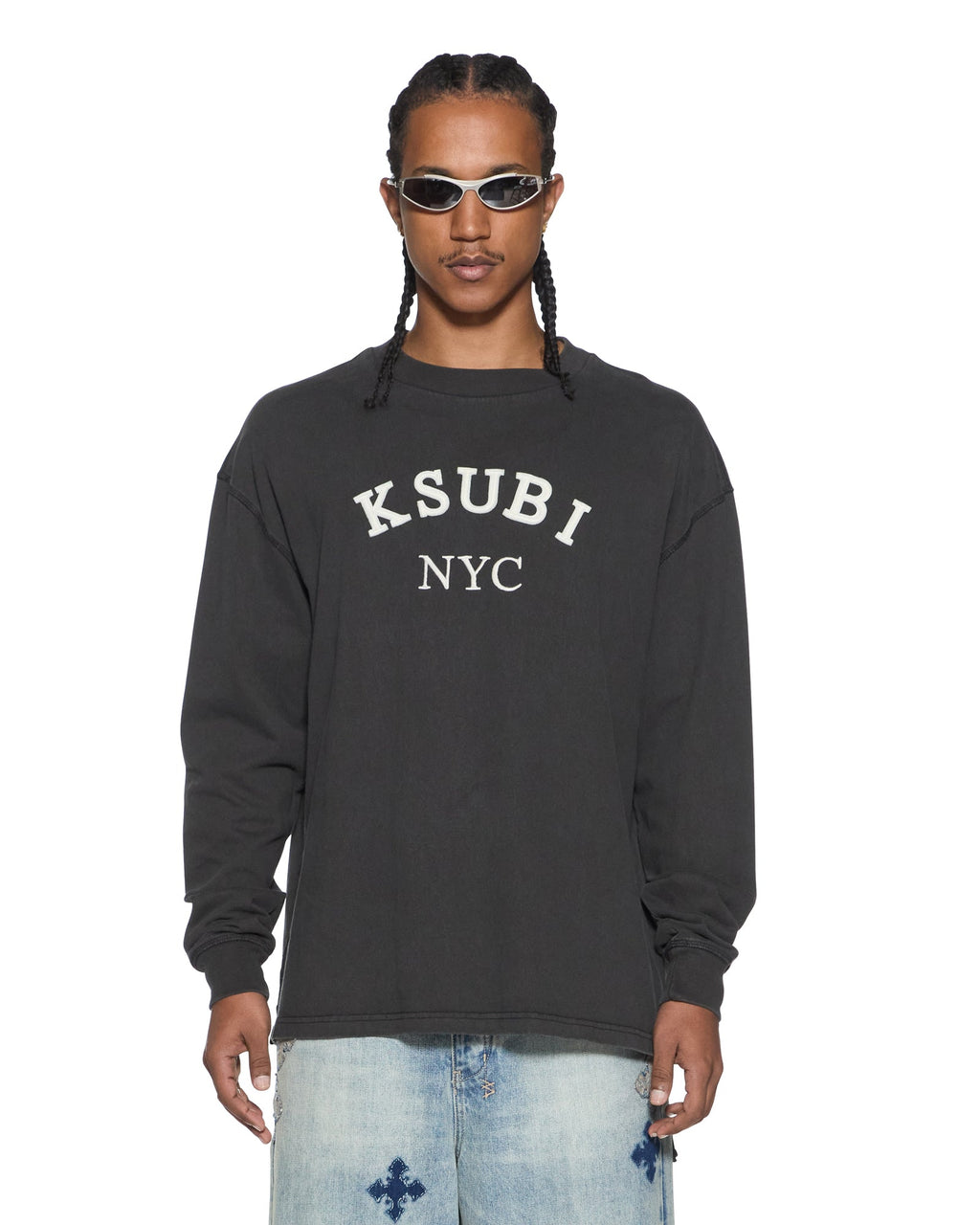 Mens Laybel Ekcess Ls Tee Washed Black Oversized Tees - Grey