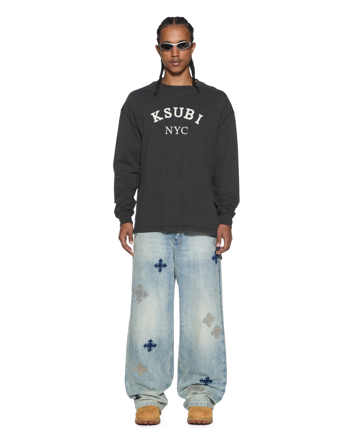 Mens Laybel Ekcess Ls Tee Washed Black Oversized Tees - Grey