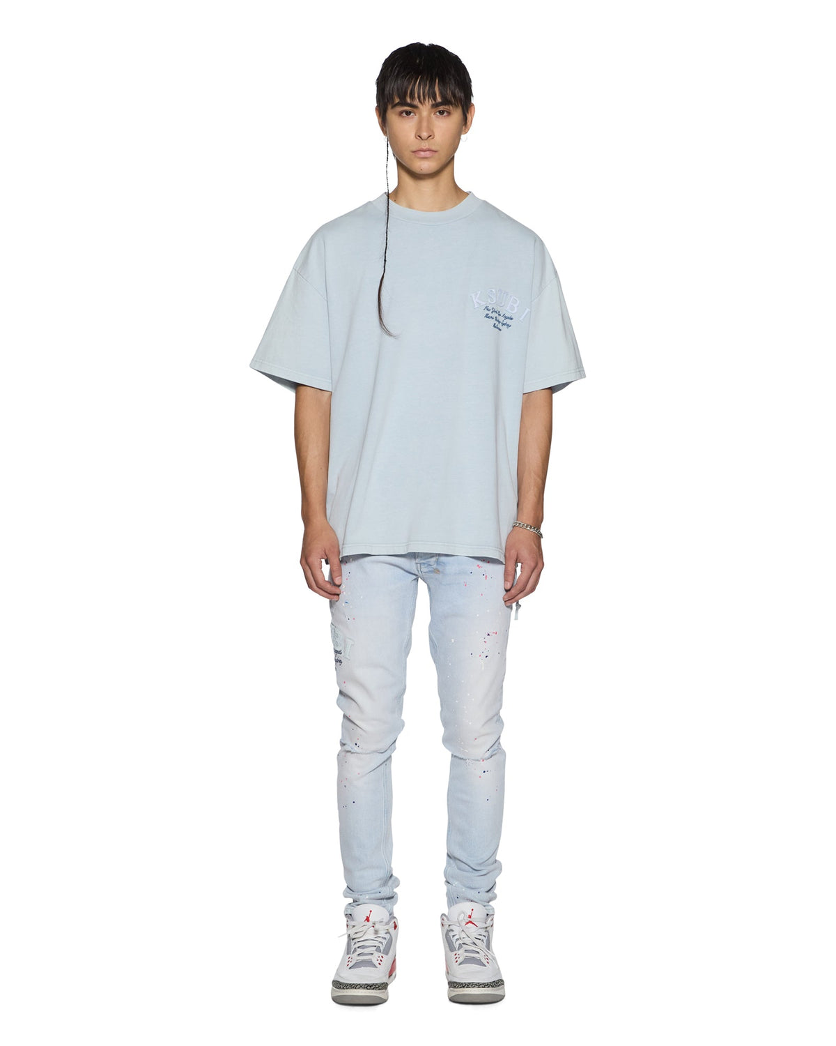 Mens Stellar Ekcess Ss Tee Ice Mist Oversized Tees - Blue