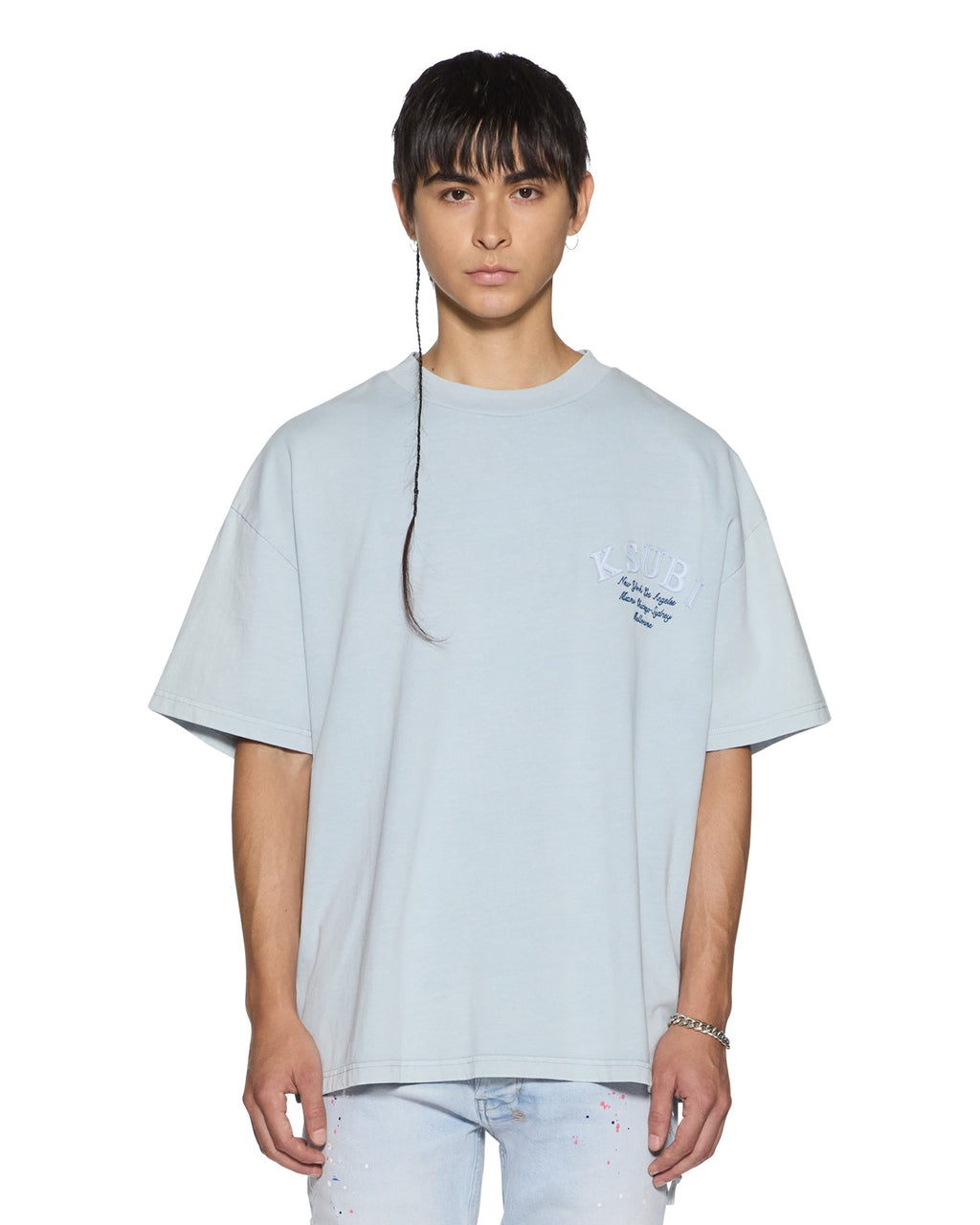 Mens Stellar Ekcess Ss Tee Ice Mist Oversized Tees - Blue