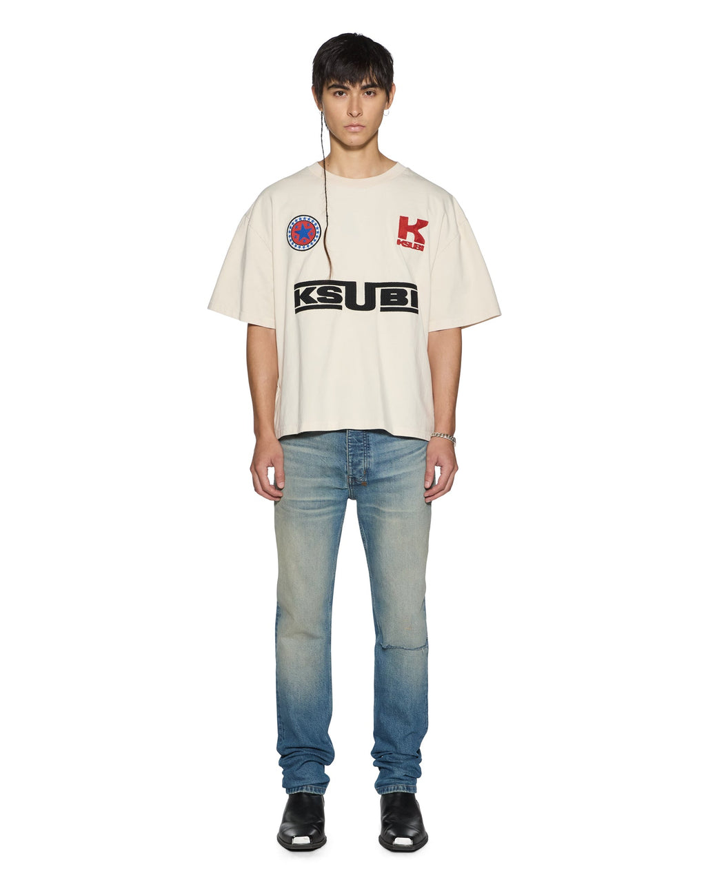 Mens Zoom Halen Ss Tee Ecru Boxy Tees - Beige