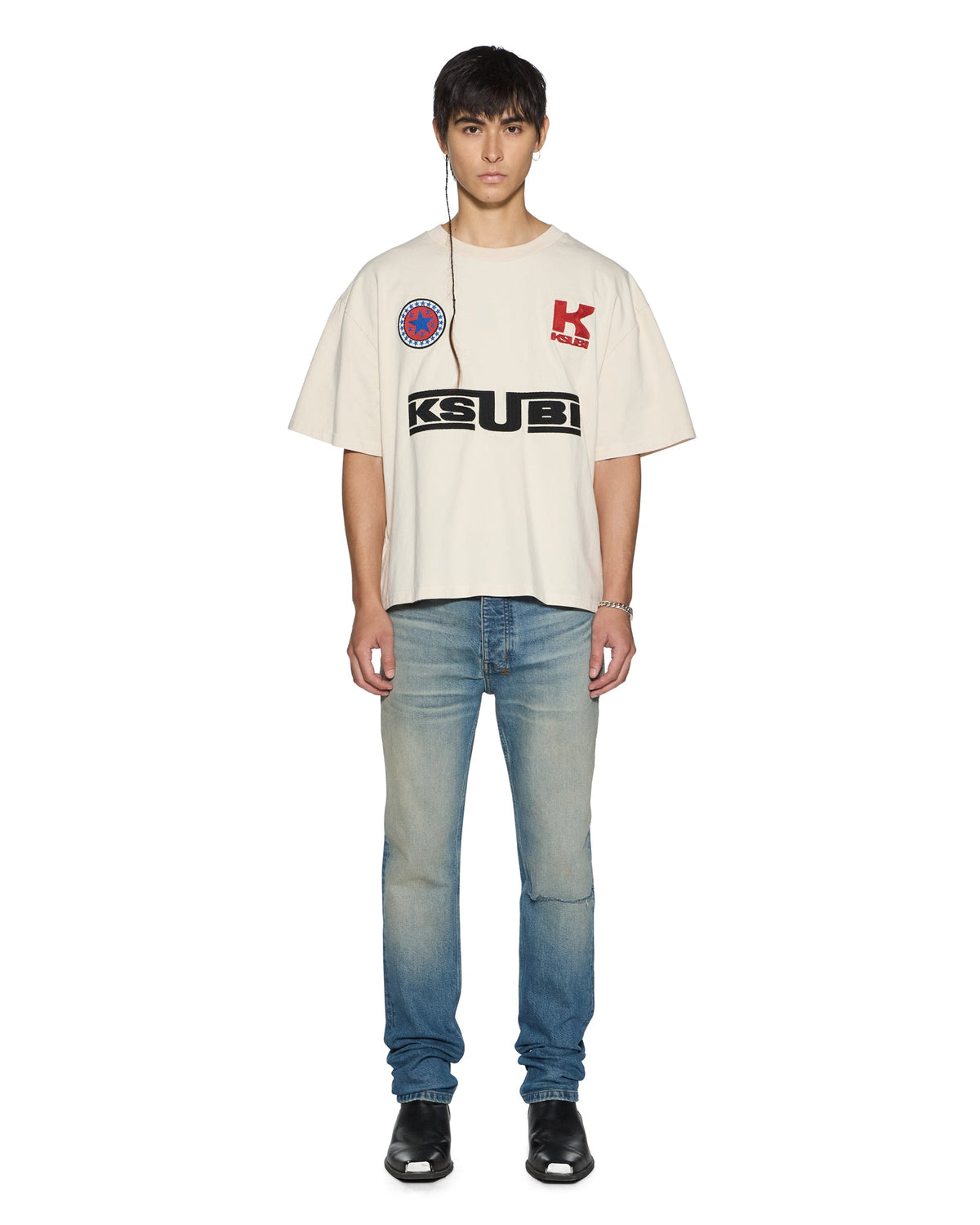 Mens Zoom Halen Ss Tee Ecru Boxy Tees - Beige