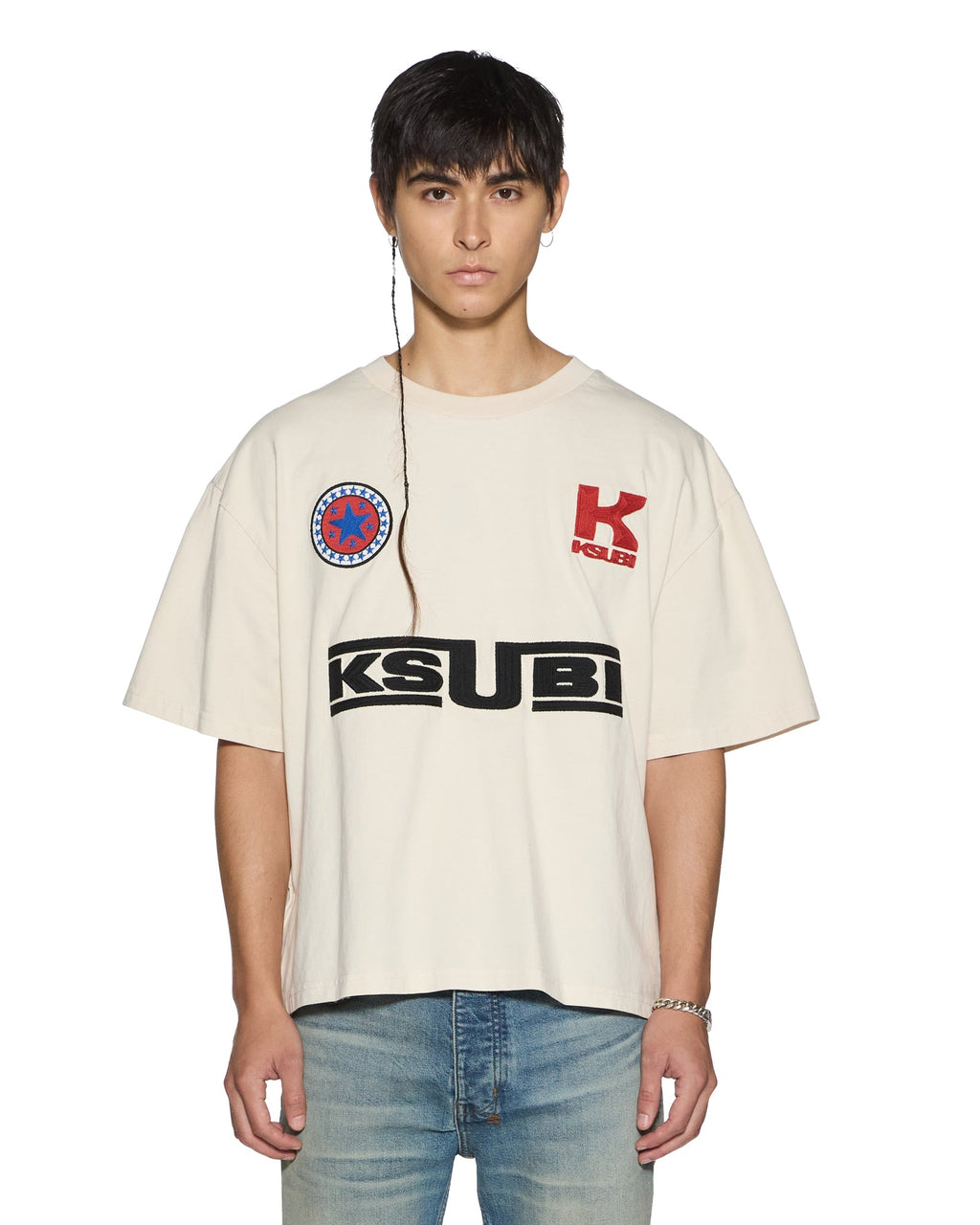 Mens Zoom Halen Ss Tee Ecru Boxy Tees - Beige