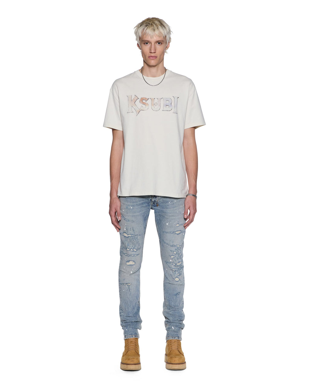 Mens Death Snake Biggie Ss Tee Antique White Oversized Tees - White