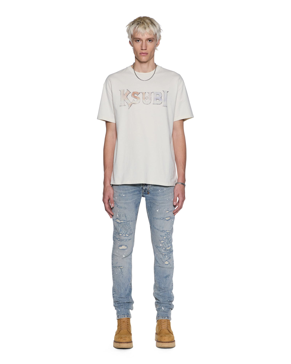 Mens Death Snake Biggie Ss Tee Antique White Oversized Tees - White