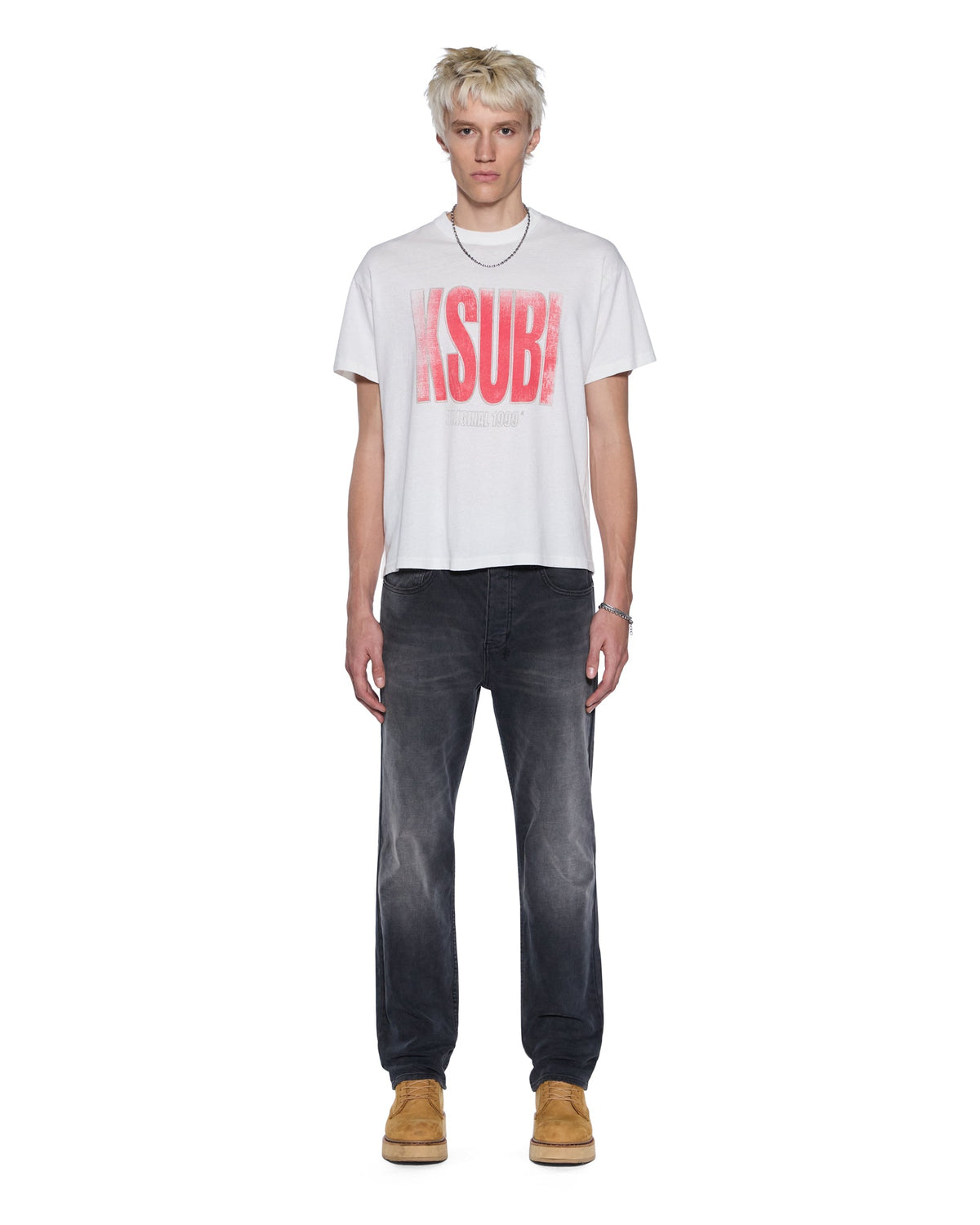 Mens Panthera Sid Ss Tee Vintage White Slim Tees - Beige