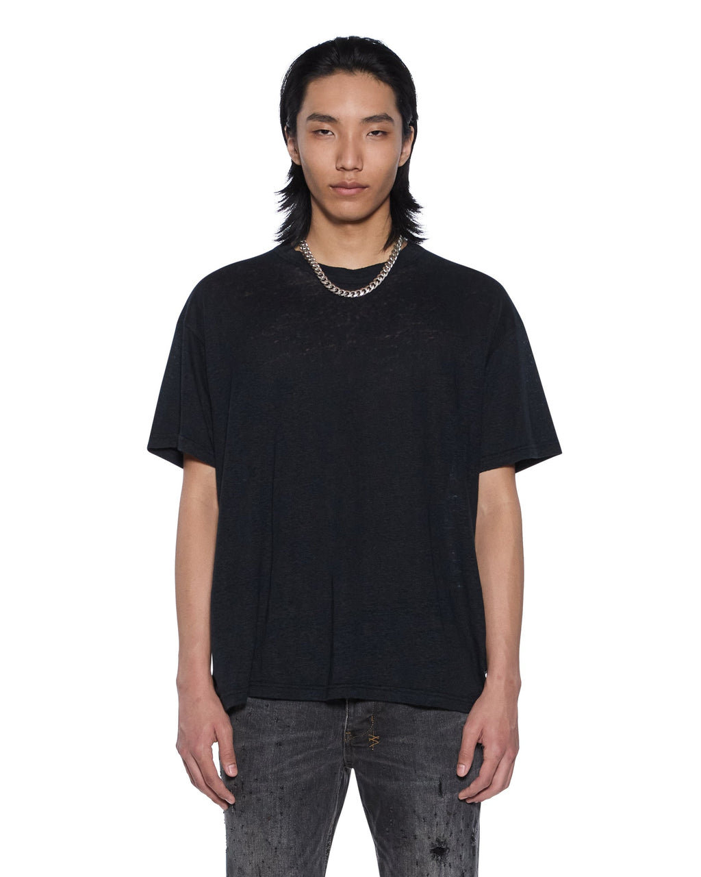 Mens Sid Linen Ss Tee Jet Black Slim Tees - Black