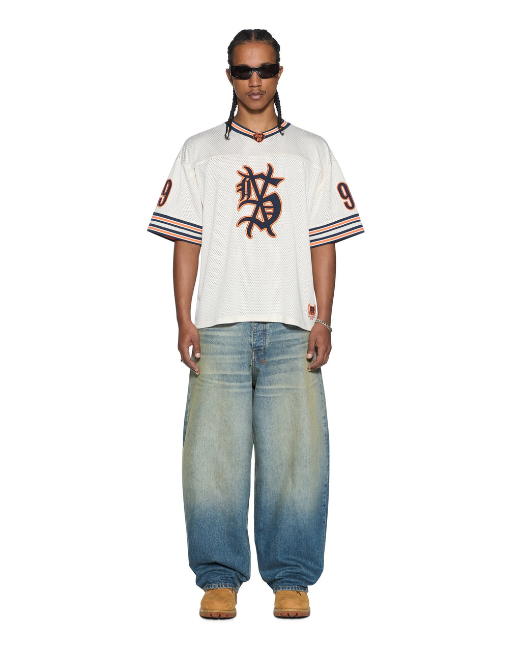 Mens Bolter Mesh Ss Duke Jersey Ecru Boxy Fashion Tops - Beige