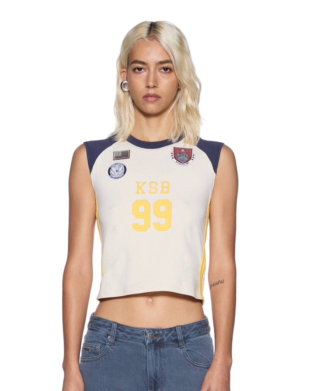 Womens Ksb Baby Tank Navy White Slim Tees - Beige