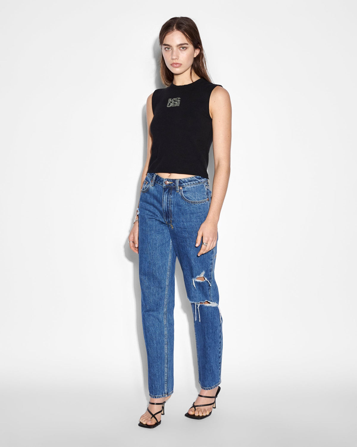 Womens Brooklyn Jean Moody Trashed Straight Denim Jeans - Denim