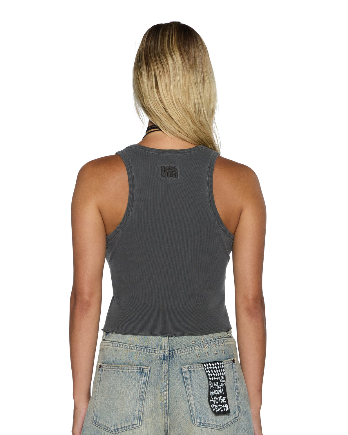 Womens Origin Tank Garter Charcoal Fitted Fashion Tops - Grey