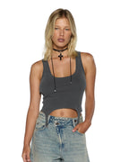 Womens Origin Tank Garter Charcoal Fitted Fashion Tops - Grey