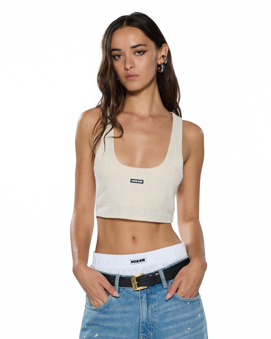 Womens Sott Origin Crop Tank Cream Fitted Fashion Tops - White
