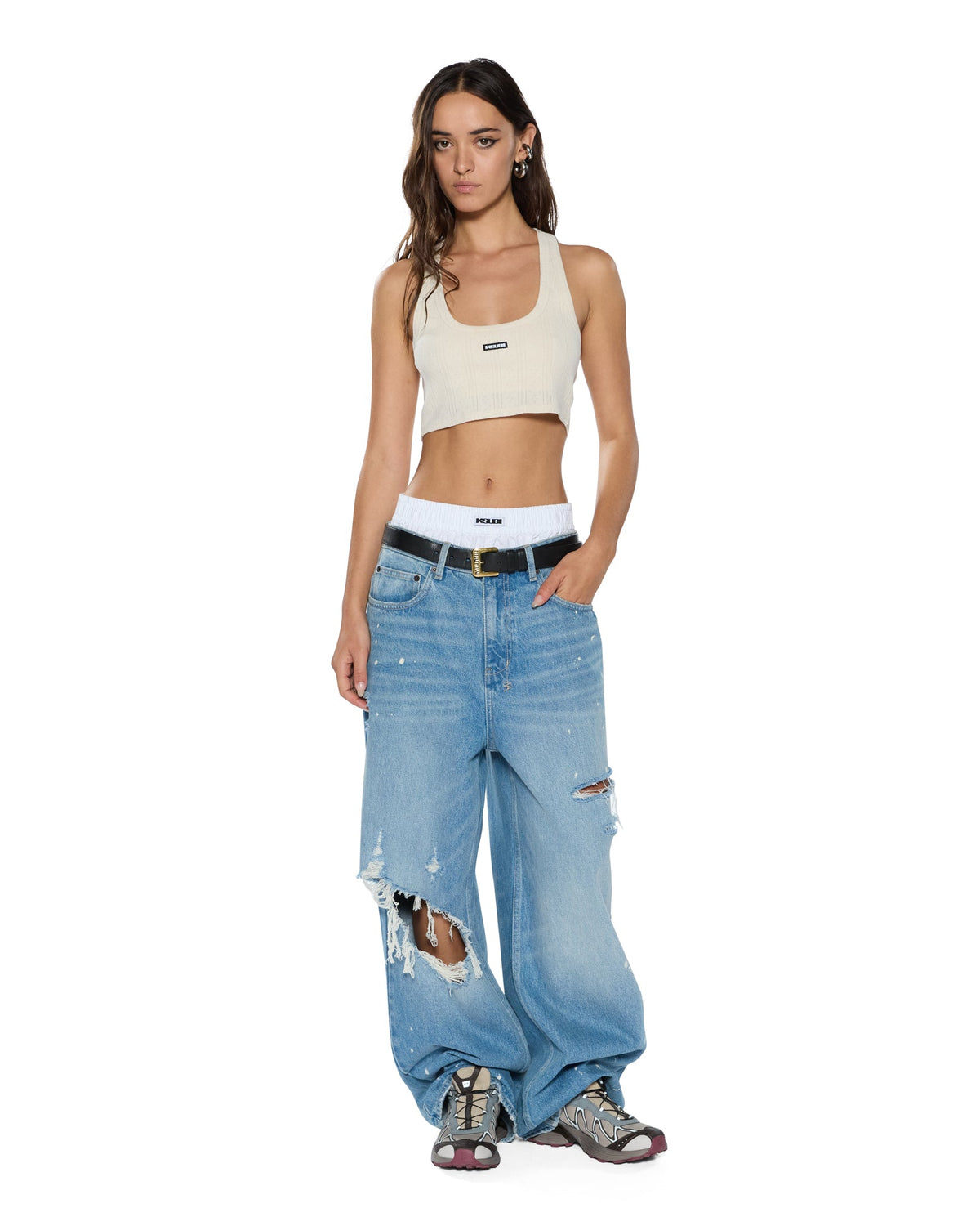 Womens Ksuper Surge Trashed Baggy Denim Jeans - Denim
