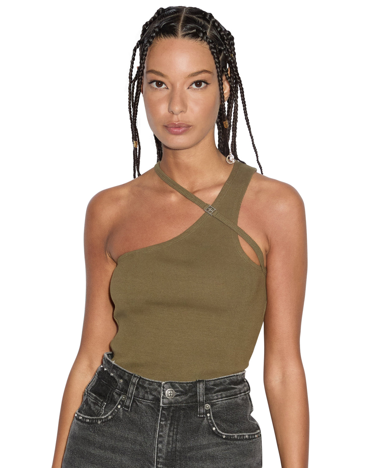 Womens Score Tank Khaki Fitted Tees - Khaki