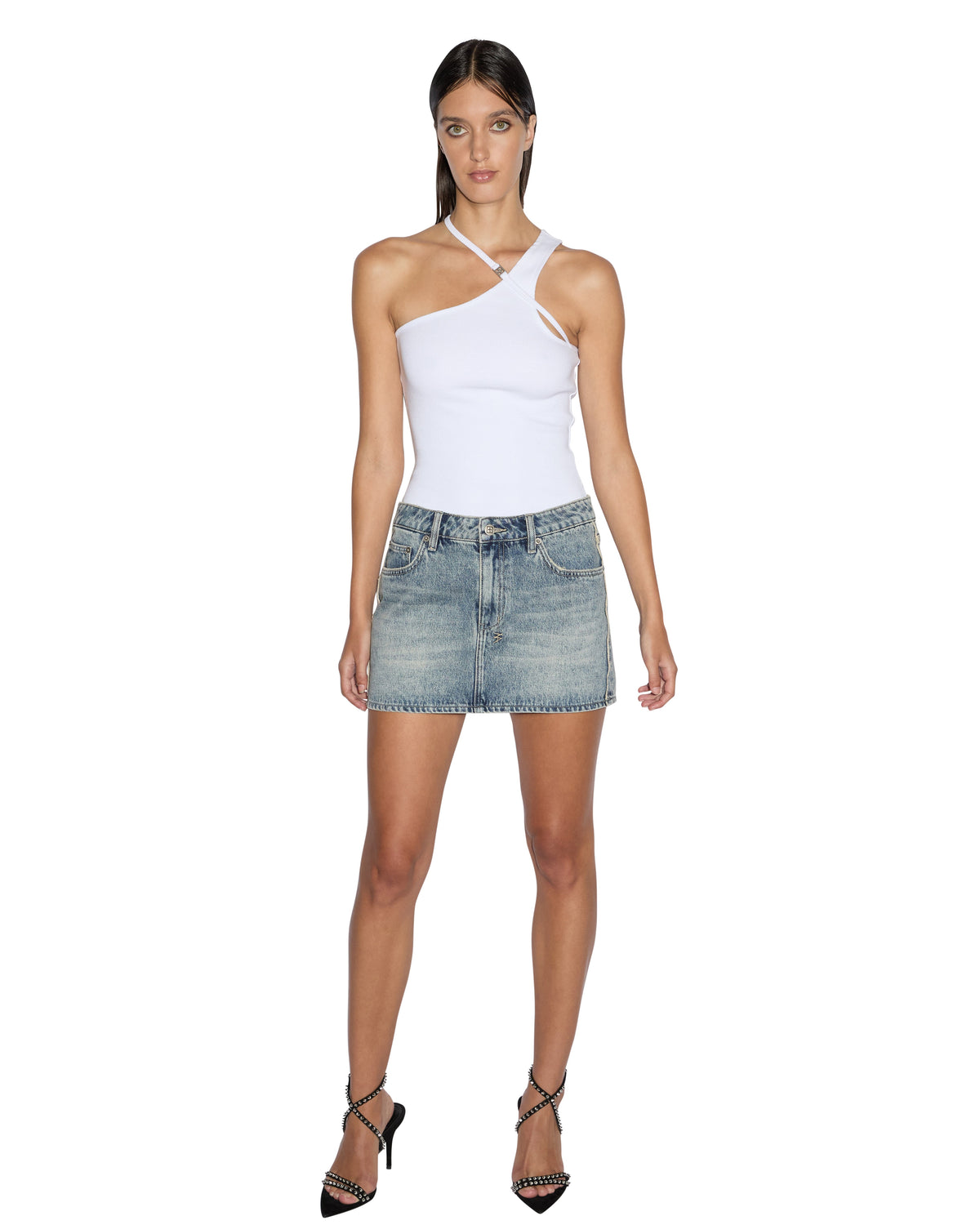 Womens Low Rider Mini Frayed Slim Skirts - Denim