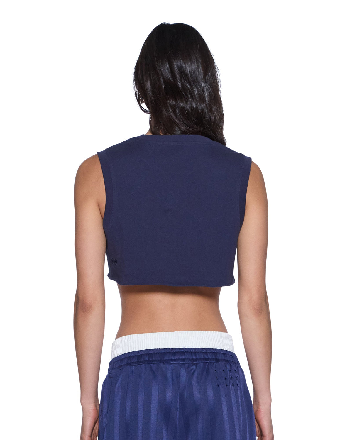 Womens Labels Crop Tank Navy Slim Tees - Navy