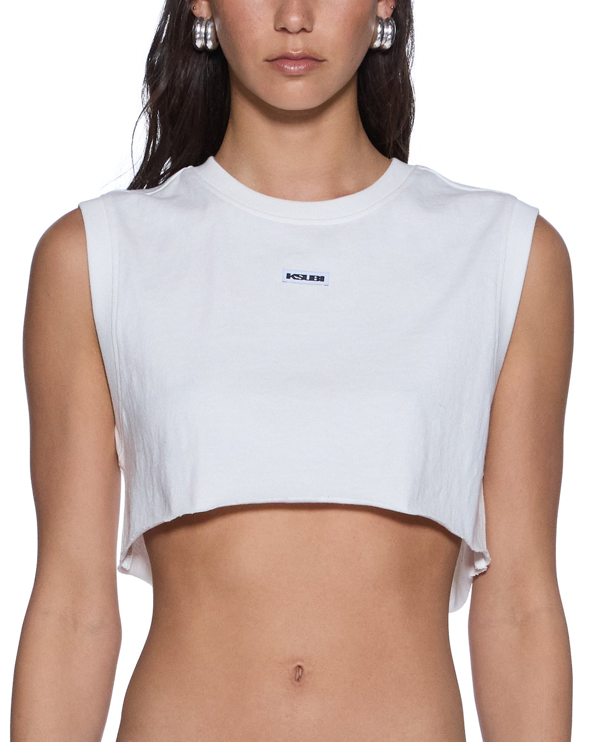 Womens Labels Crop Tank White Slim Tees - White