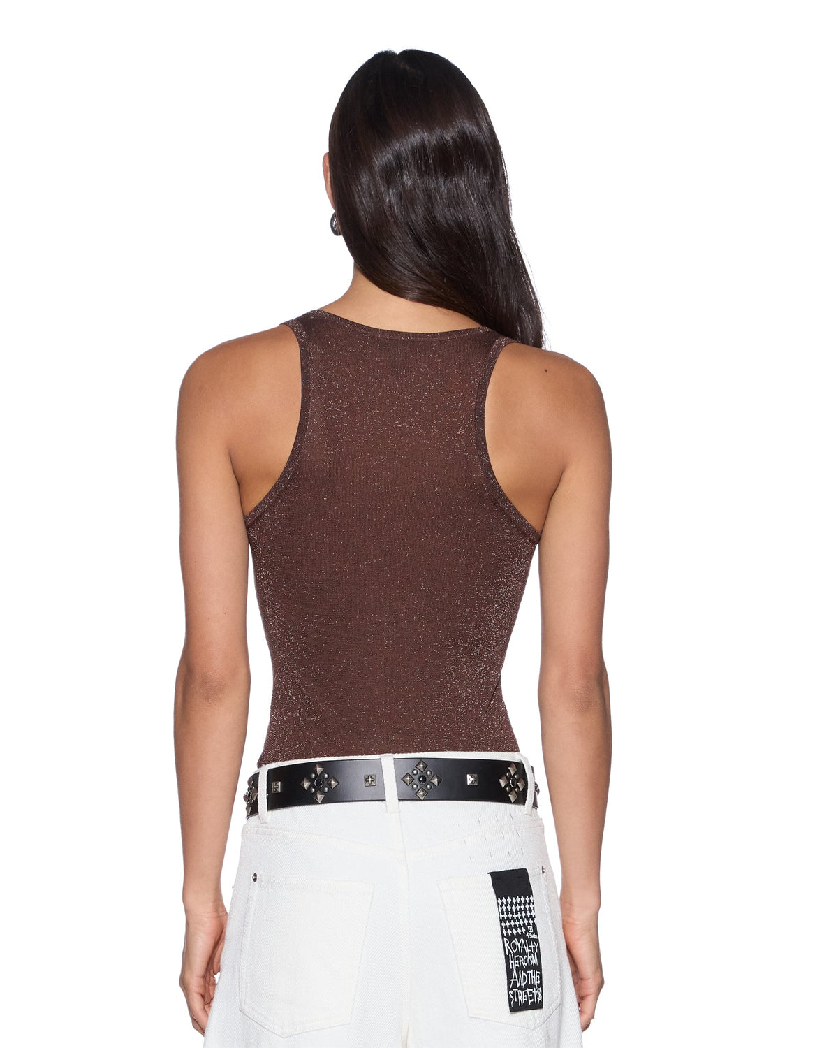 Womens Origin Knit Tank Stone Lurex Slim Fashion Tops - Beige