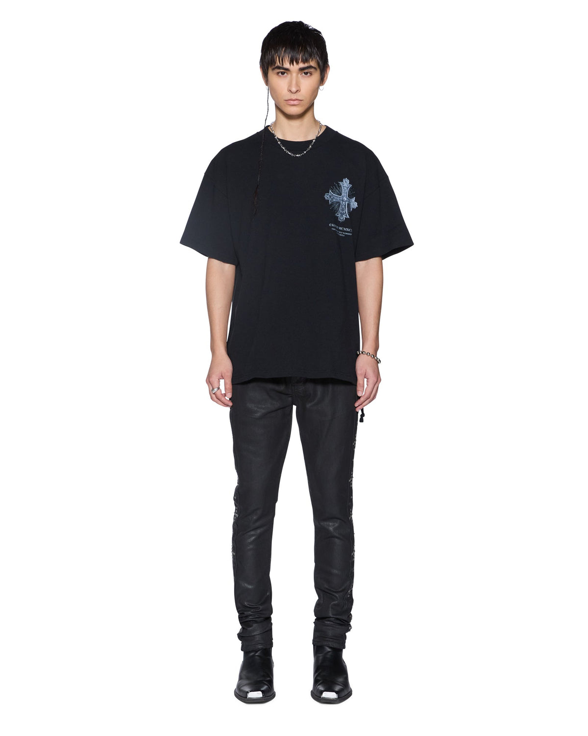 Mens False Idols Ekcess Ss Tee Jet Black Oversized Tees - Black