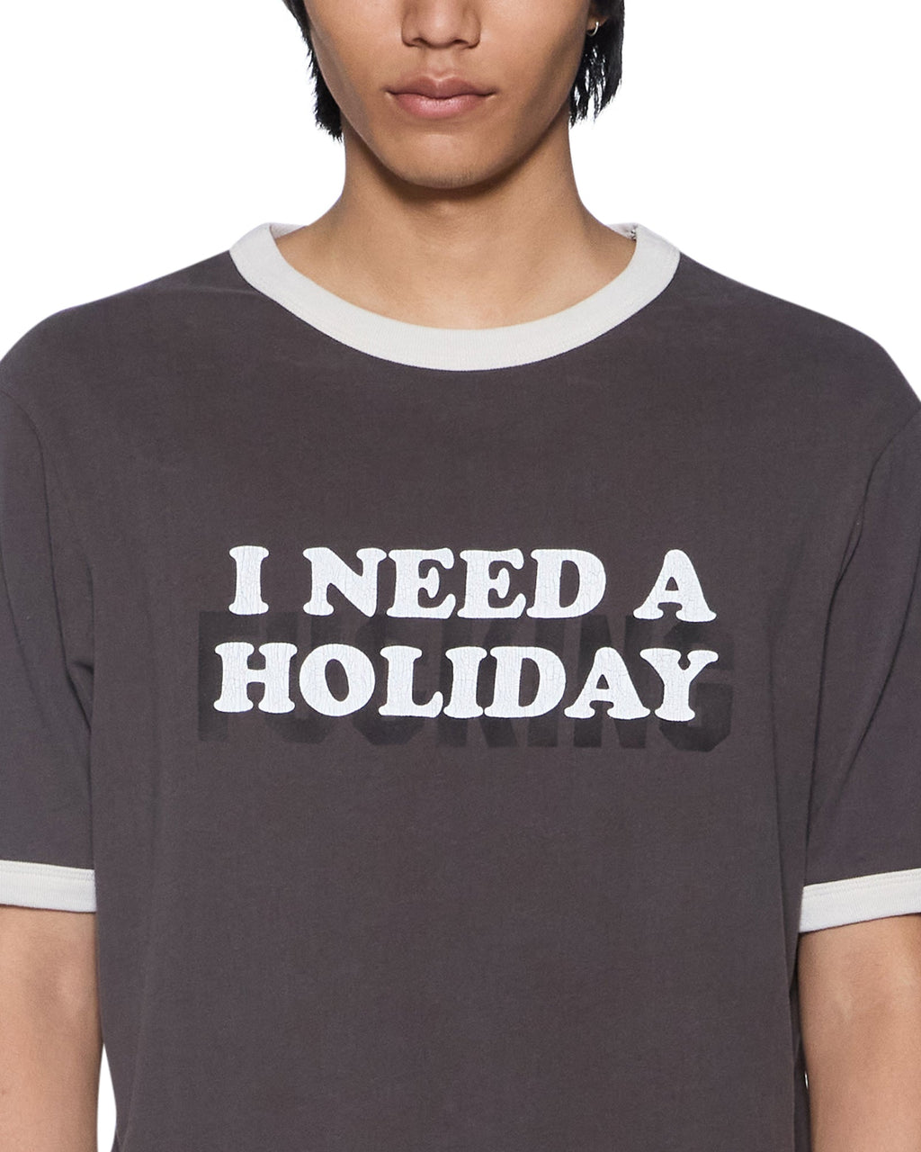 Mens Holiday Ringer Ss Tee Faded Black Slim Tees - Grey