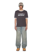 Mens Holiday Ringer Ss Tee Faded Black Slim Tees - Grey