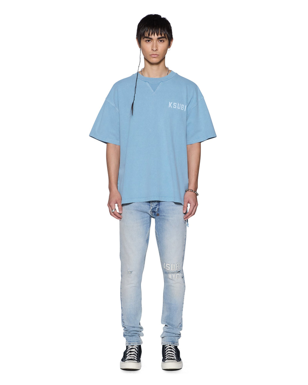 Mens K-lock Biggie Ss Tee Summer Blue Oversized Tees - Blue