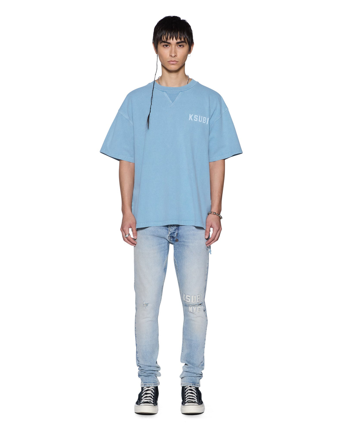 Mens K-lock Biggie Ss Tee Summer Blue Oversized Tees - Blue