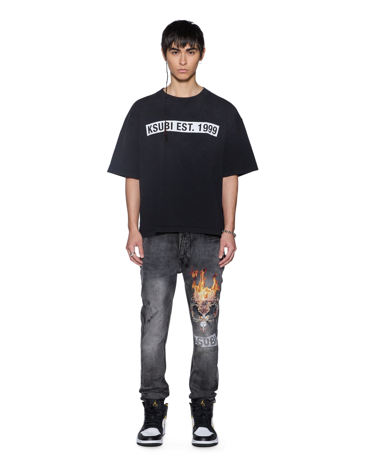 Mens Kings Halen Ss Tee Black Fade Slim Tees - Black