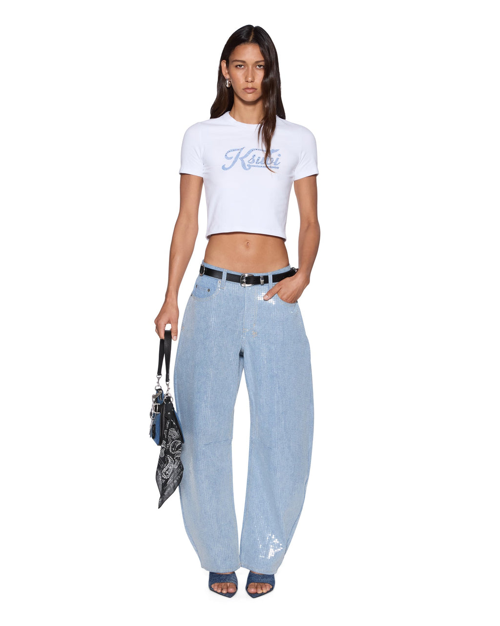 Womens Ksubi Bling Baby Ss Tee White Cropped Tees - White