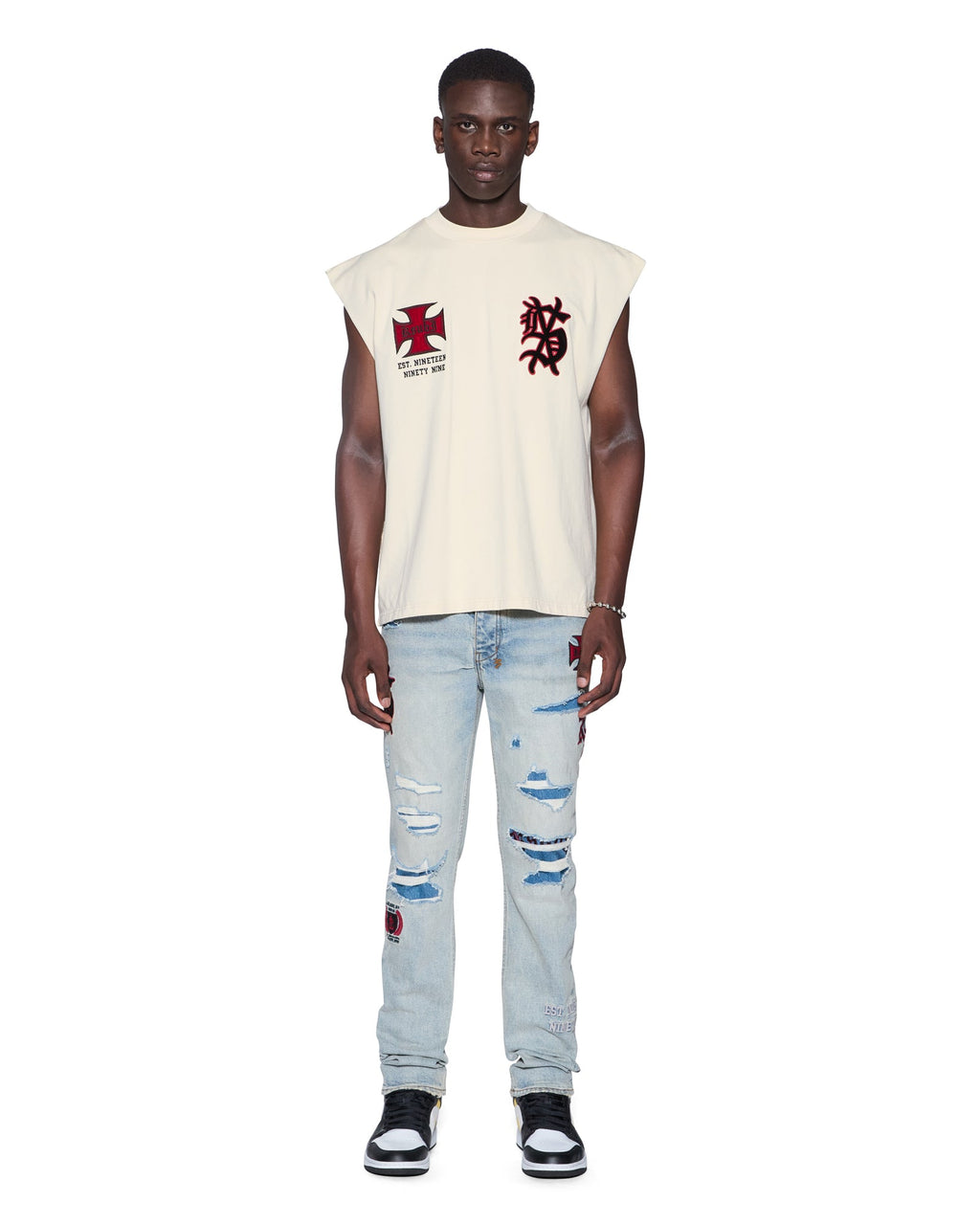 Mens League Ekcess Cut Off Desert Baggy Tees - Beige