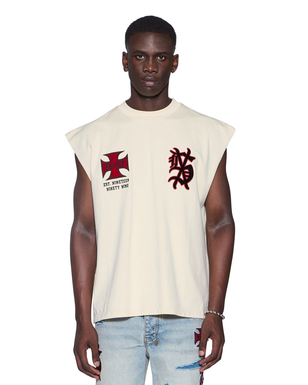 Mens League Ekcess Cut Off Desert Baggy Tees - Beige