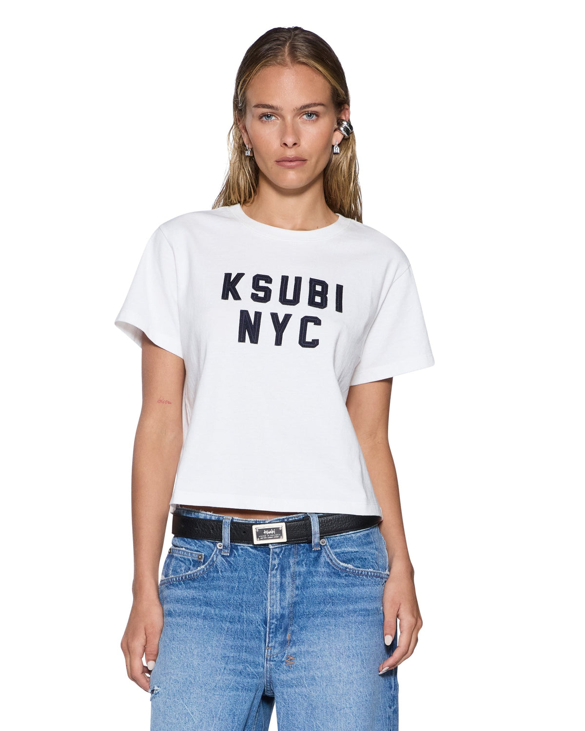 Womens Nyc Shrunken Ss Tee White Fitted Tees - White
