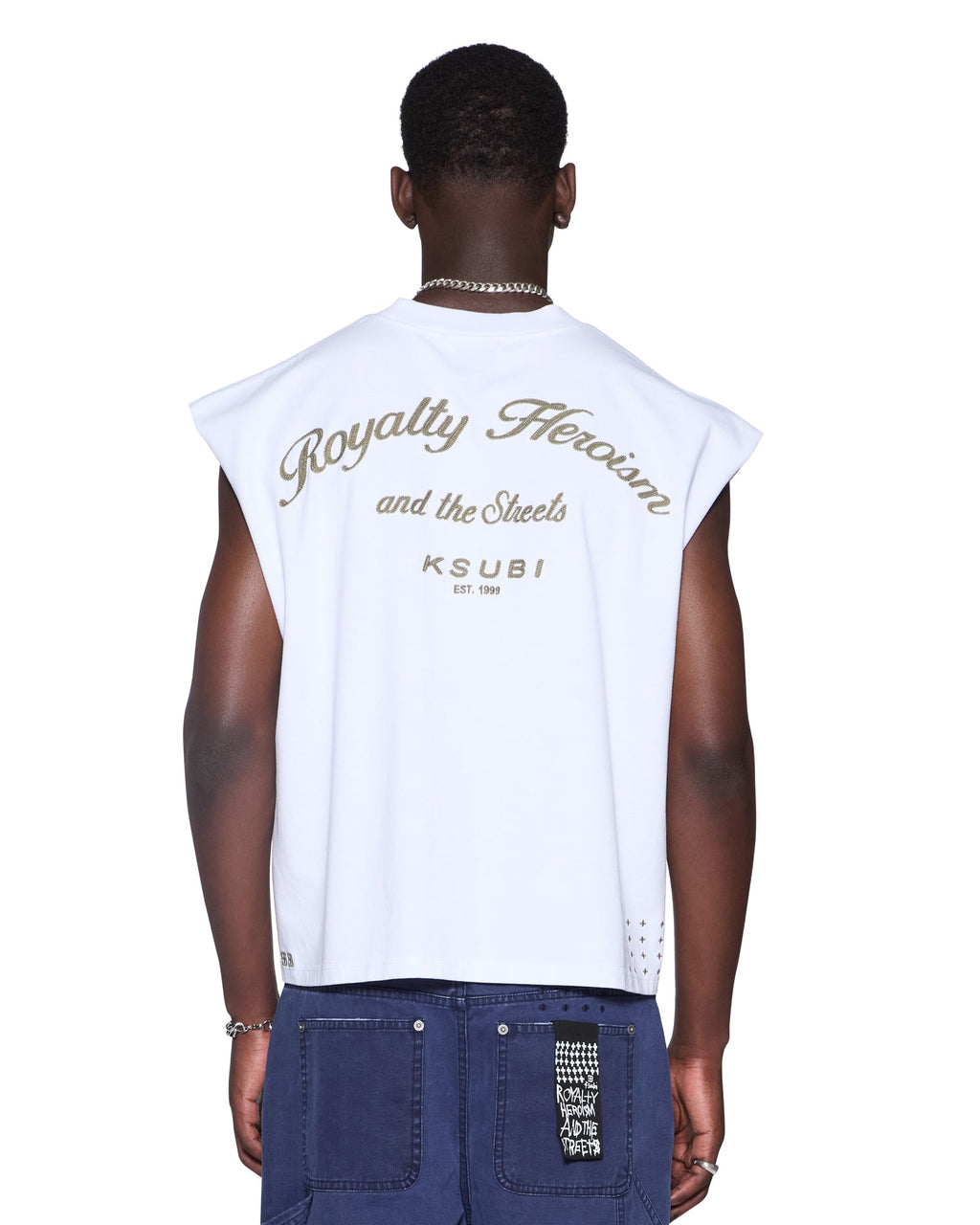 Mens Royalty Halen Cut Off Tru White Baggy Tees - White