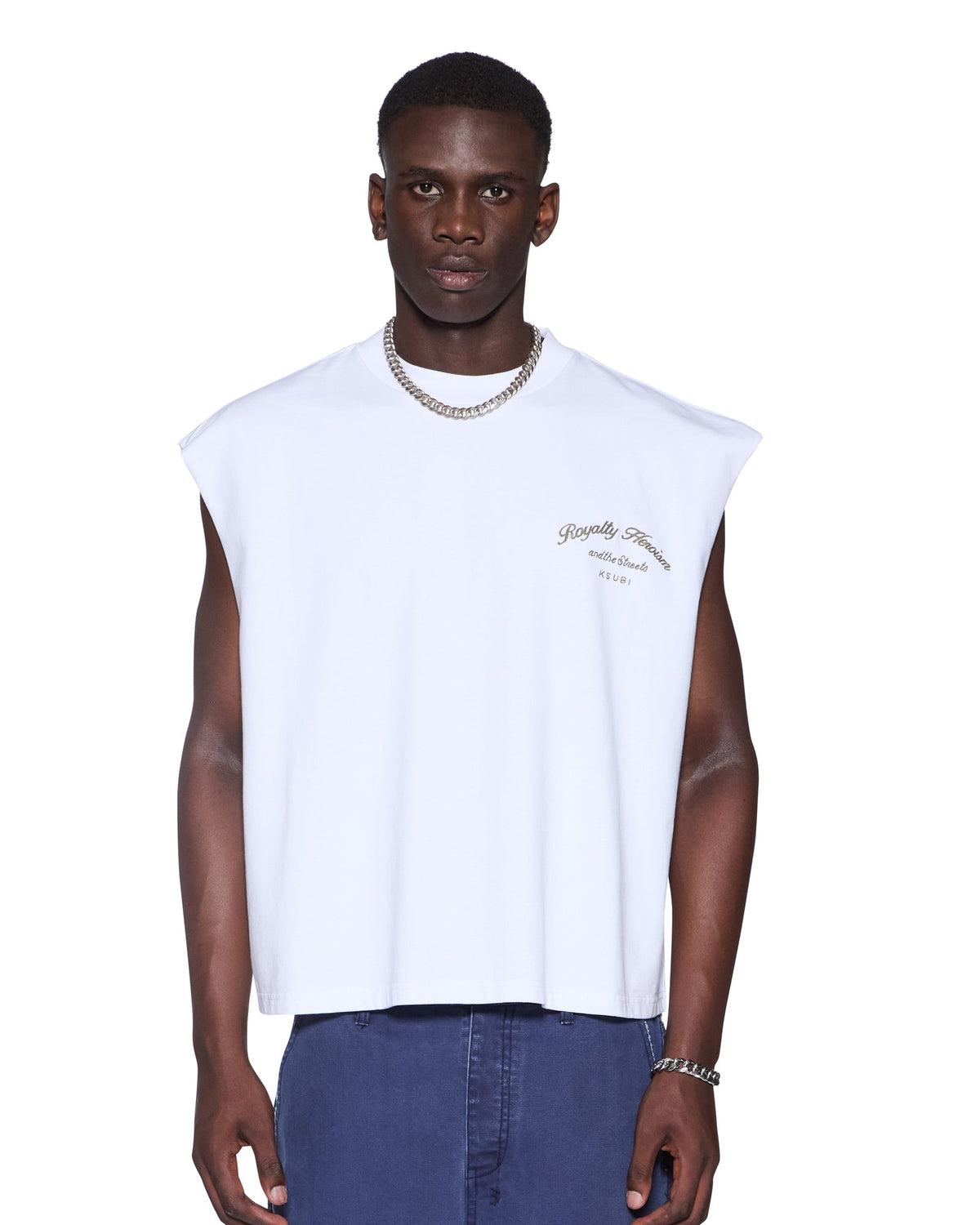 Mens Royalty Halen Cut Off Tru White Baggy Tees - White