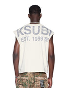 Mens State Halen Cut Off Ecru Baggy Tees - Beige