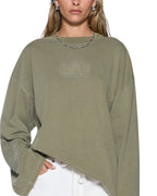 Womens State Stencil Boyfriend Ls Tee Militant Oversized Fashion Tops - Khaki
