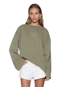 Womens State Stencil Boyfriend Ls Tee Militant Oversized Fashion Tops - Khaki