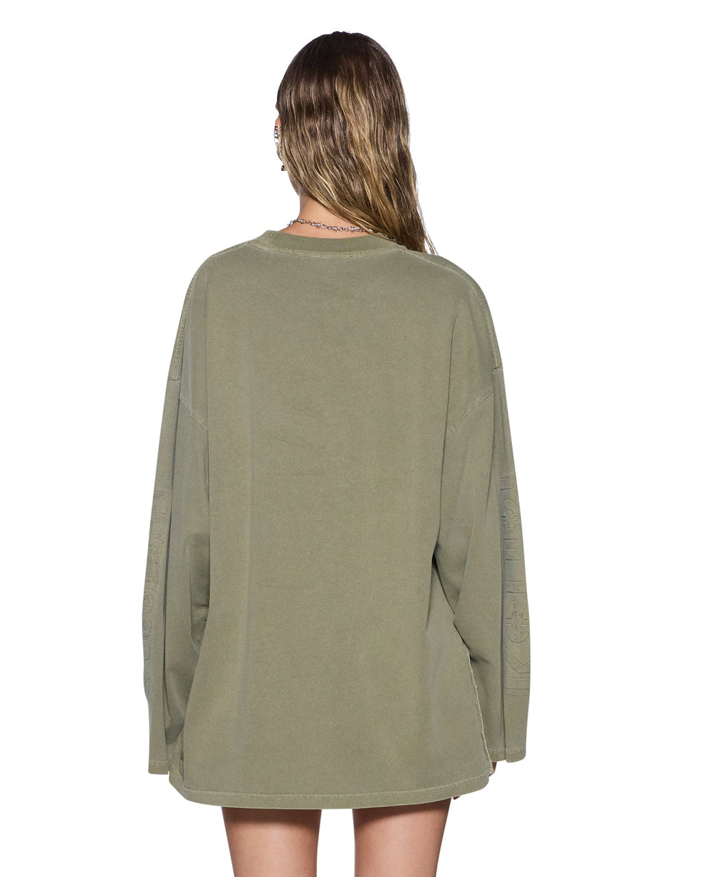 Womens State Stencil Boyfriend Ls Tee Militant Oversized Fashion Tops - Khaki