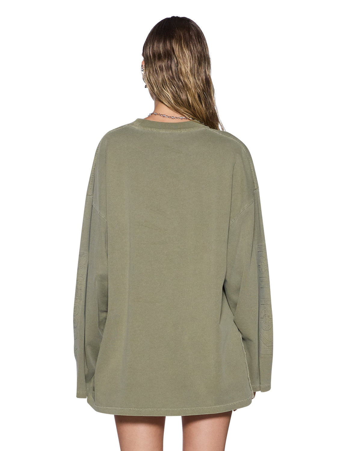 Womens State Stencil Boyfriend Ls Tee Militant Oversized Fashion Tops - Khaki