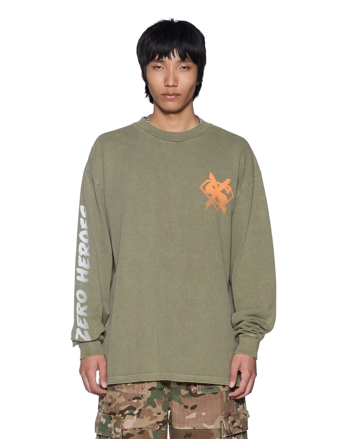 Mens Zero Heroes Ls Tee Militant Oversized Tees - Khaki