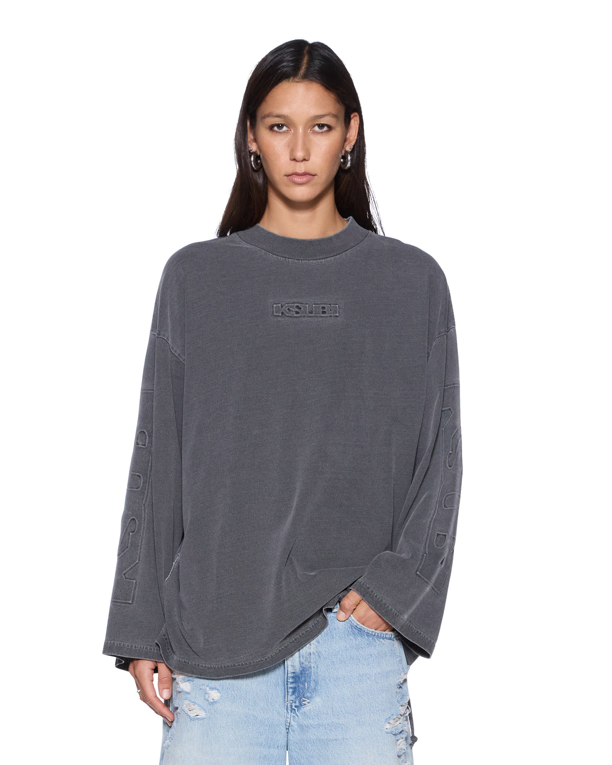 Womens Sott Altar Boyfriend Ls Tee Charcoal Oversized Tees - Grey