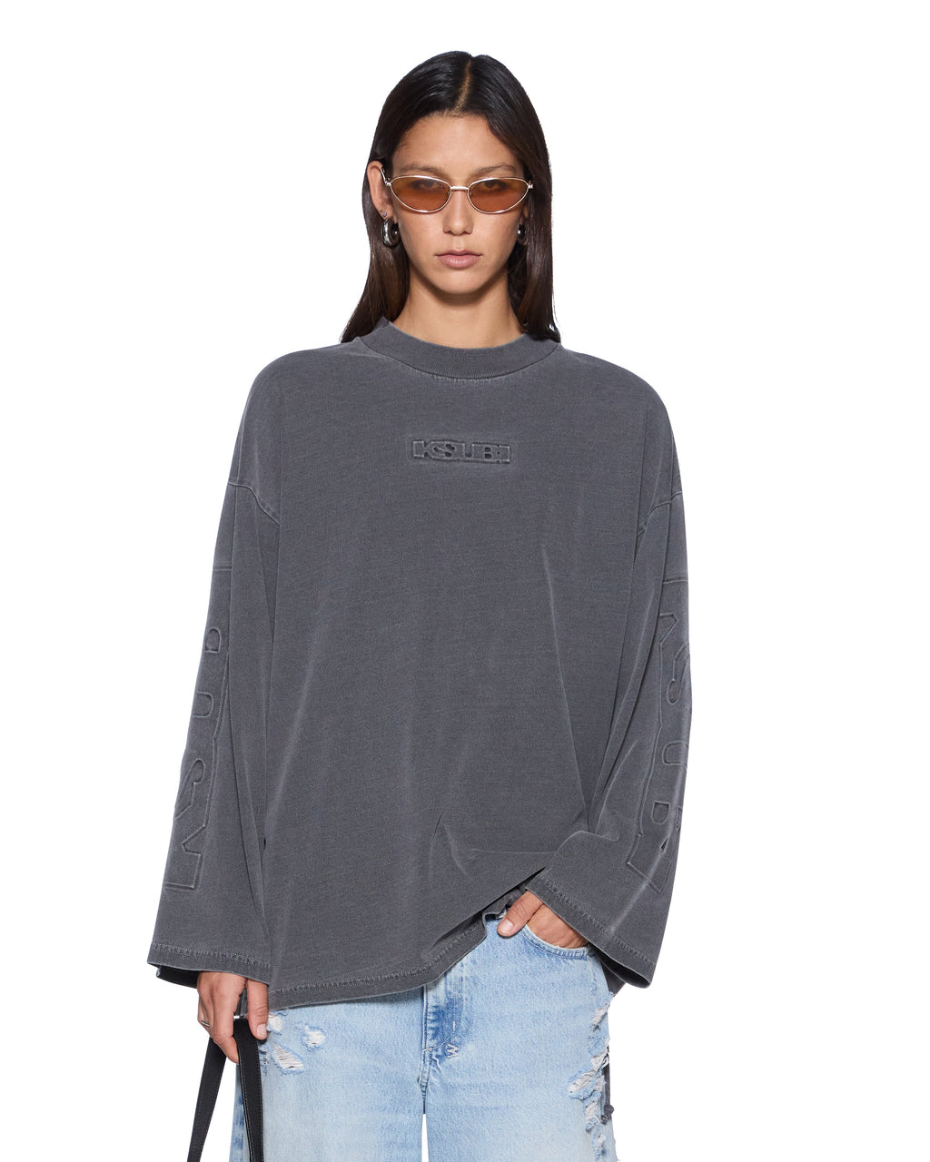 Womens Sott Altar Boyfriend Ls Tee Charcoal Oversized Tees - Grey